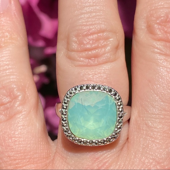 Daisy Floral Embrace Green Turquoise Sterling Silver Ring-7